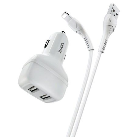 Автомобильное зарядное устройство Hoco Z36 Leader 2xUSB/кабель USB- Lightning 2.4A (белый)