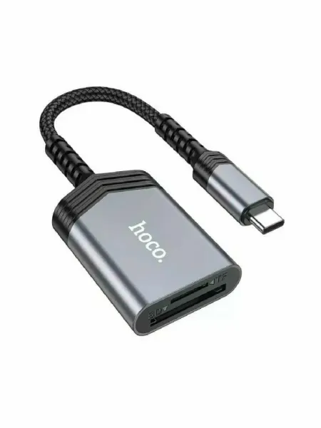 Картридер Hoco UA25 2в1Type-C на SD/TF 480 Мбит/с 2TB (Metal Gray)
