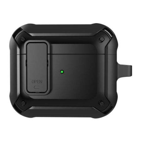 Чехол WiWU Mecha для AirPods 3 противоударный с карабином (черный)
