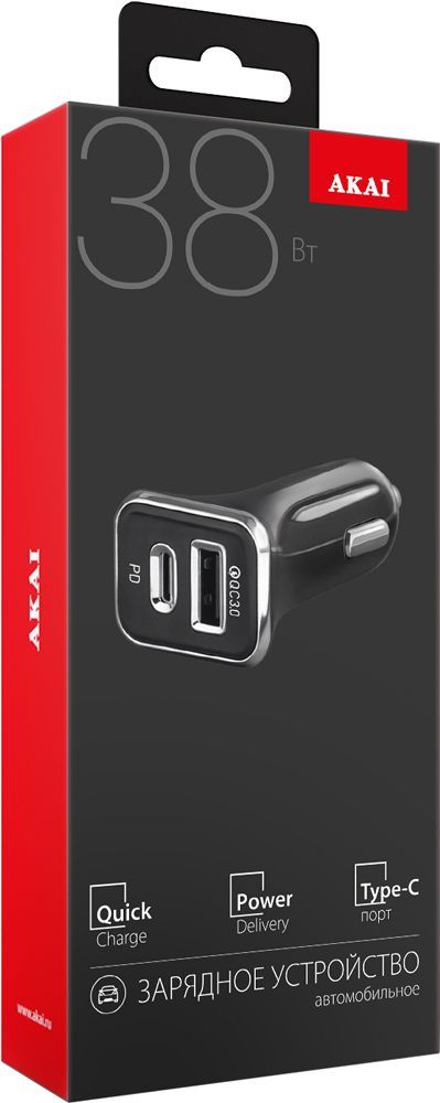 Автомобильное зарядное устройство Akai (CH-6D06) USB/Type-C 38W (черный)