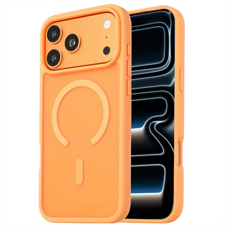 Чехол-накладка Mosbros Mag Comfortable для Apple iPhone 17 Pro пластиковый прозрачно-белый (оранжевая рамка)