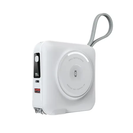 Внешний аккумулятор WiWU All-Round Qi 6 в1 Wi-P051 15000mAh 45W USB/Type-C/кабель Type-C, Lightning (белый)