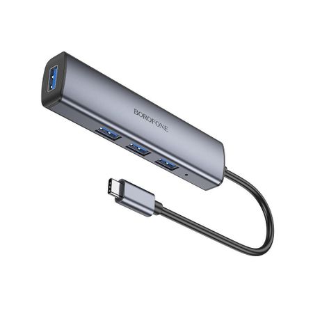Адаптер Borofone DH12 4 в 1 Type-C на 4xUSB 3.0/ 20см (серый)