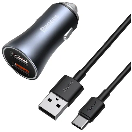 Автомобильное зарядное устройство Baseus Golden Pro Quick Charger 2хUSB/кабель Type-C 1м 40W (темно-серый) (TZCCJD-A0G)