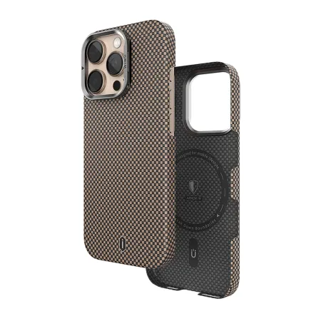 Чехол-накладка Wiwu Armor Premium Magsafe (DCC-208) для iPhone 17 Pro Max арамид шахматное плетение золотой