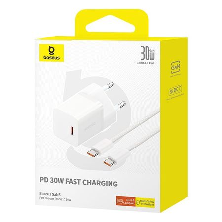Сетевое зарядное устройство Baseus GaN Charger 30W Type-C/кабель Type-C- Type-C 100см (P10110902213-00) (белый)