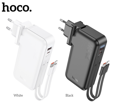Внешний аккумулятор Hoco J126 2 в 1 10000mAh 22.5W Adapter (US/EU)/USB/Type-C/кабель Lightning + Type-C (черный)