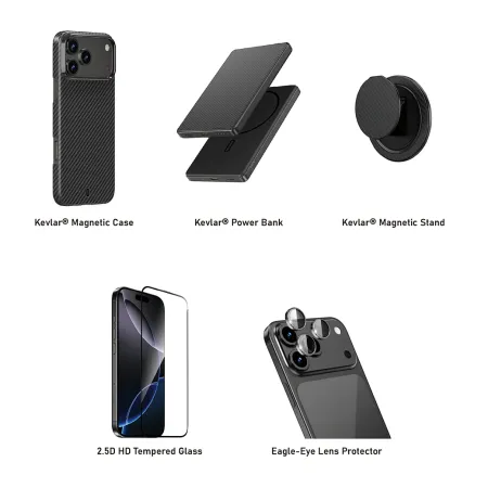 Подарочный набор WIWU Premium Kevlar Set 5в1 для iPhone 17 Pro (Power Bank 5000mAh/стекло/чехол/держатель/стекло для камеры) (L005) (серый)