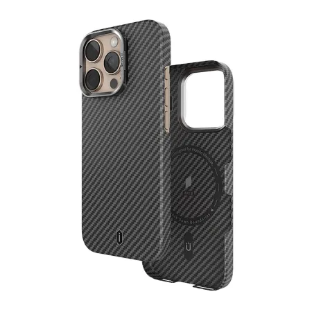 Чехол-накладка Wiwu Aramid Air Magsafe для iPhone 16 Pro карбоновый кевлар (арамид) черно-серый в полоску