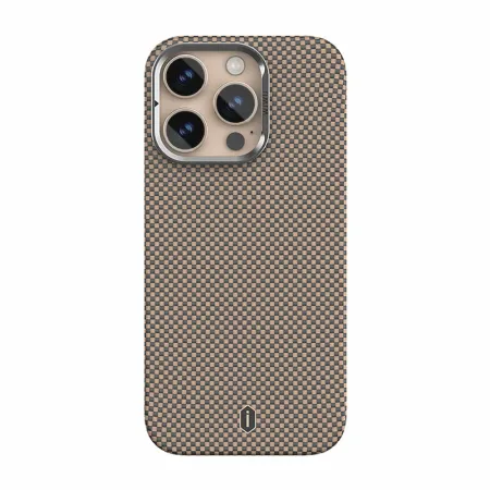 Чехол-накладка Wiwu Aramid Armor Magsafe для iPhone 16 Pro карбоновый (арамид) черный/золотой шахматное плетение