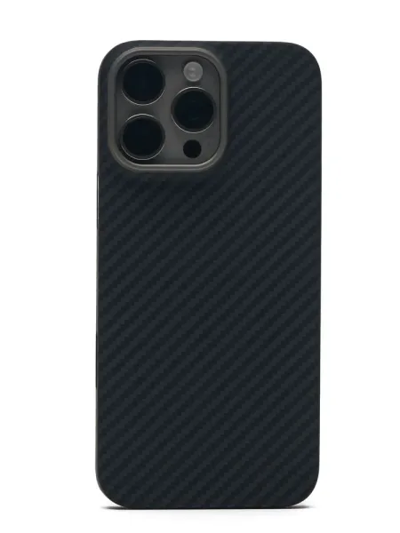 Чехол-накладка PTM-KA Magsafe для Apple iPhone 15 Pro Max карбоновый (арамид) черно-серый в полоску