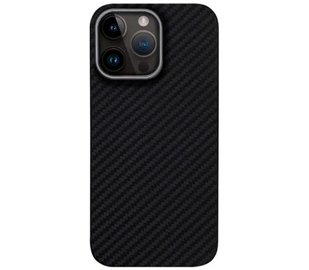 Чехол-накладка Luxo Life+ Magsafe для Apple iPhone 15 Pro карбоновый (черно-серый в полоску)