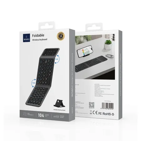 Беспроводная клавиатура WiWU Foldable Keyboard русская раскладка (складная с подставкой) (FMK-05) (серый)