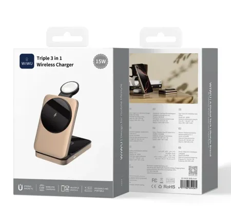 Беспроводное зарядное устройство WIWU 3в1 Wireless Charge 15W (Wi-W038) (золотой)