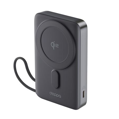 Внешний аккумулятор Deppa NRG Qi2 MagSafe 10000mAh 15W/LED-дисплей, подставка (33701) (серый)