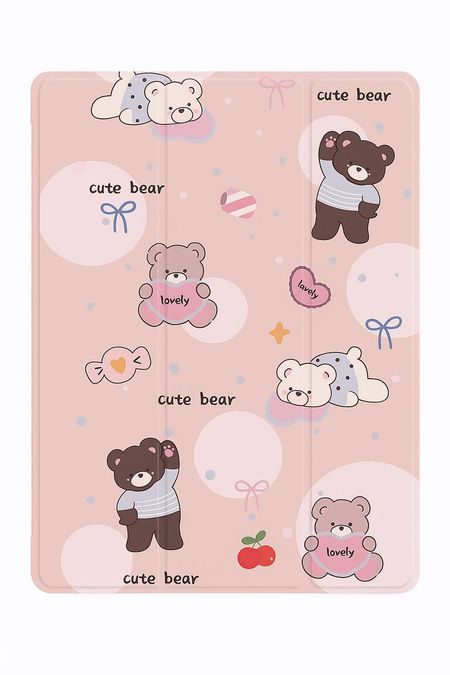 Чехол-книжка Mosbros Cute Bear для Apple iPad Air 4/5 и Air 11 (2024/2025), с подставкой и отделением под стилус (розовый)