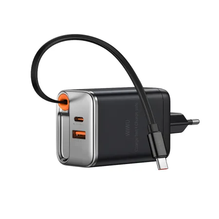 Сетевое зарядное устройство WIWU Helix GaN 2 в1 67W USB/Type-C+ кабель Type-C (Wi-G020) (черный)