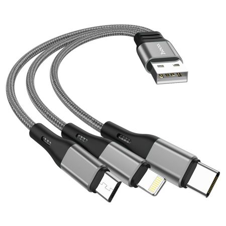 Кабель Hoco X47 (USB) 3 в 1 Lightning/Micro USB/Type-C 25см 2.4A (серый)