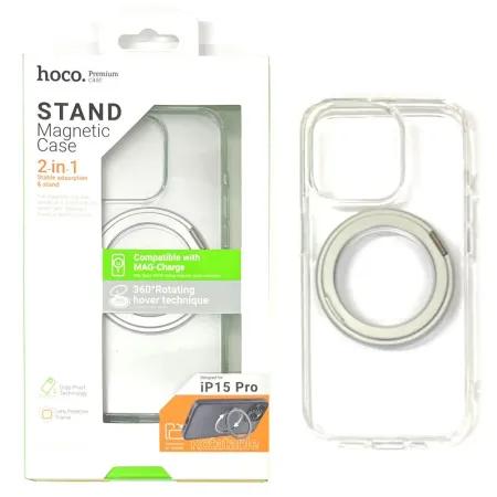 Чехол-накладка Hoco Stand Magsafe для iPhone 15 (пластик/кольцо-держатель) (прозрачный)