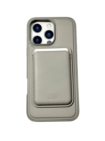 Чехол-накладка HDCI MagSafe Card Holder для iPhone 16 Pro искусственная кожа (серый)