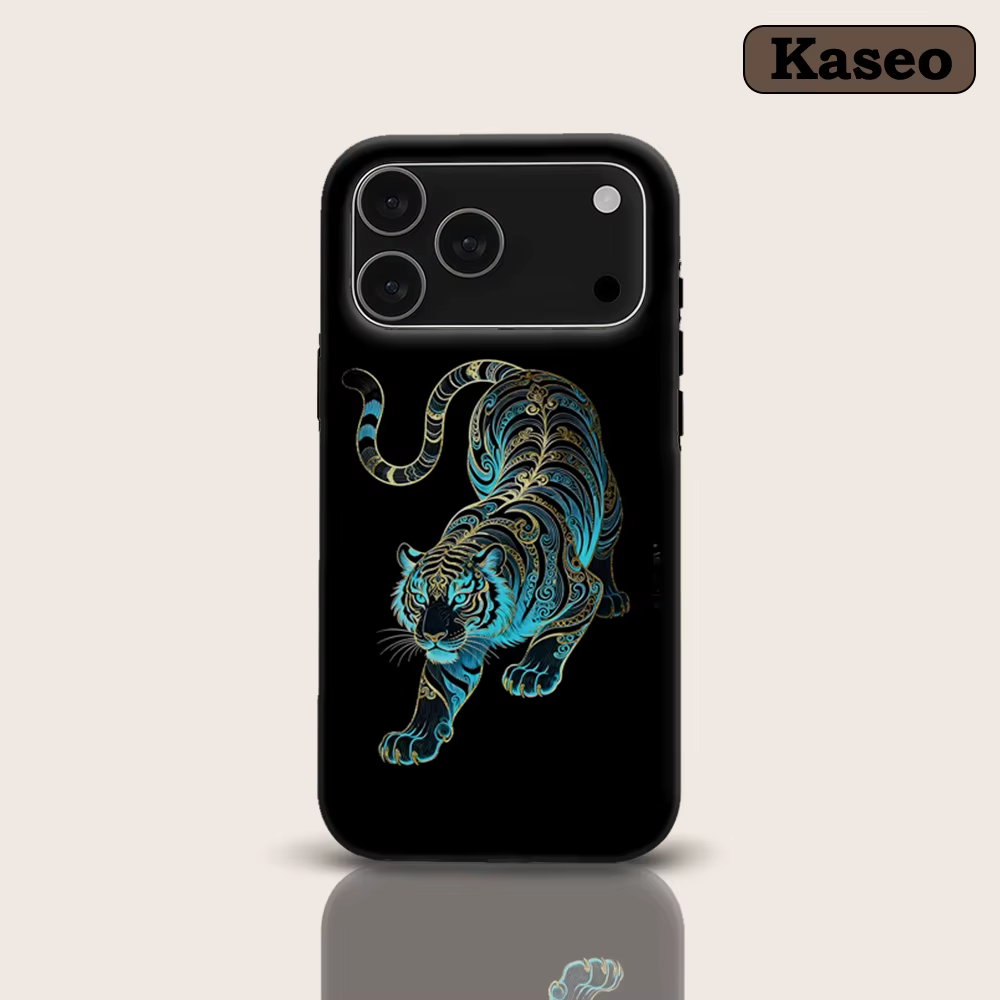 KASEO Matte Bumper for Magsafe Case for IPhone 17 16 15 14 Plus 13 Pro Max Shockproof Hard PC Cyan & Gold Tiger Cover